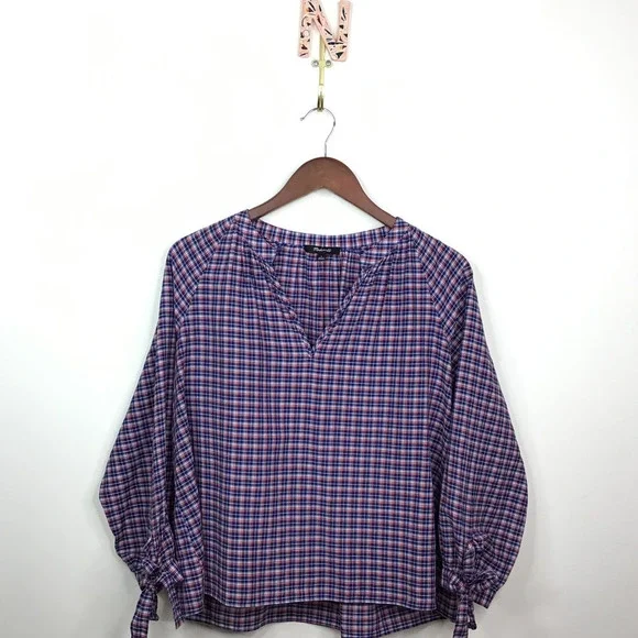 Madewell Tie Sleeve Popover Top Whitby Plaid - Picture 5 of 9